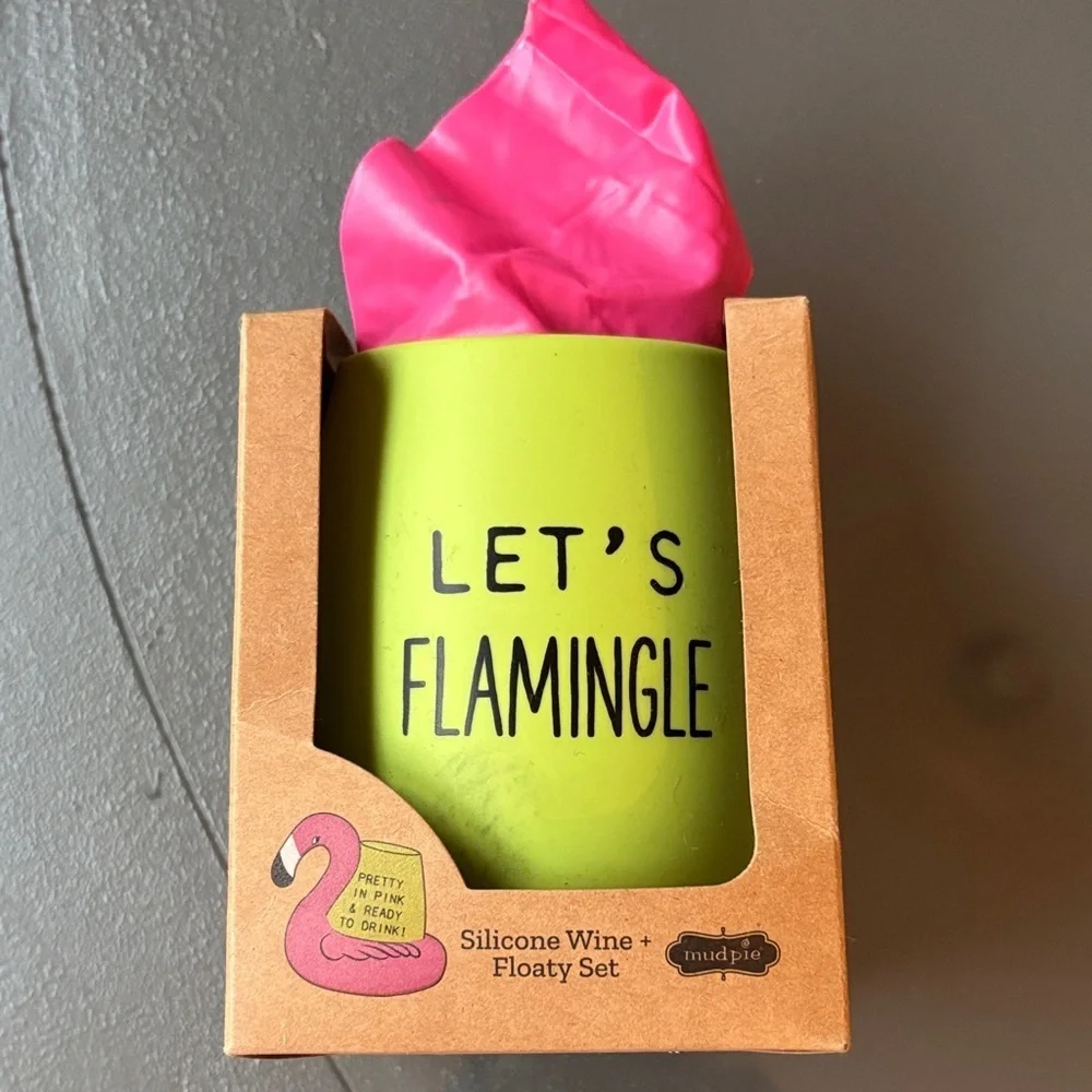 Mud Pie Let's Flamingle Wine and Floaty Set - Pink and Green